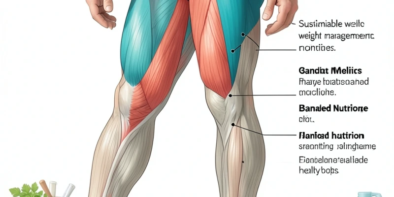 Anatomische Darstellung der Adduktoren und des Gluteus medius am Bein, mit Hervorhebung der beim seitlichen Ausfallschritt aktiven Muskeln