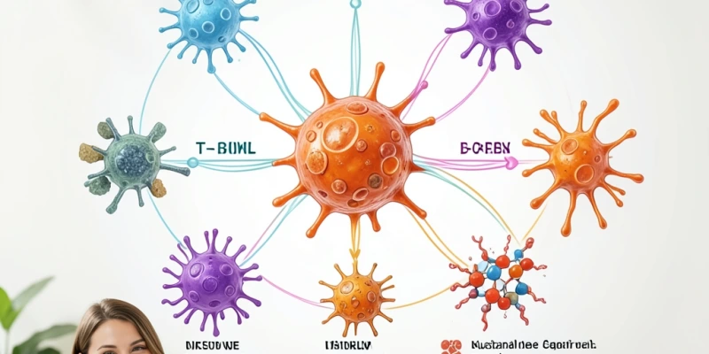 Grafik, die zeigt, welche Immunzell-Typen welche Mikronährstoffe als Baustoff benötigen – z. B. T-Zellen brauchen Zink, natürliche Killerzellen Vitamin D, Antikörper Eiweiß