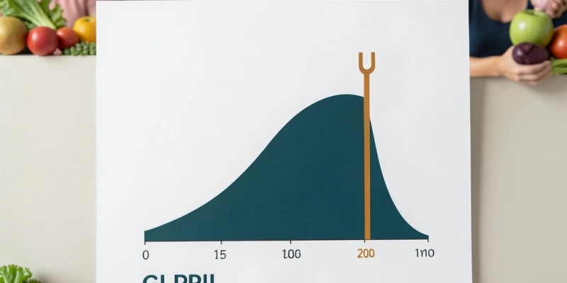Grafik einer Zeitleiste: Beginn des Essens bis zum Einsetzen des Sättigungsgefühls – ca. 15–20 Minuten markiert, mit Kurve der GLP-1-Ausschüttung