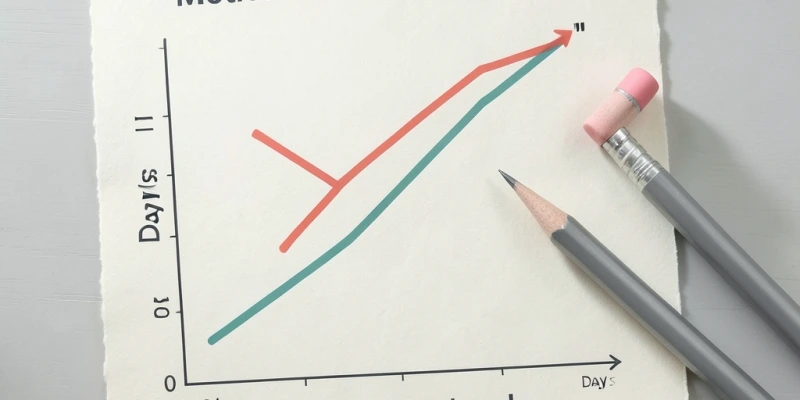 Grafik: Motivationskurve über vier Wochen – hoher Startpunkt, deutlicher Abfall ab Tag 5–7, dann Plateau; daneben eine zweite Kurve mit langsamem, stabilem Anstieg bei bewusstem Einstieg