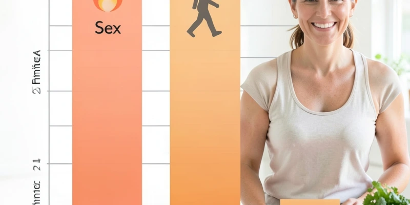 Grafik: Vergleich des Kalorienverbrauchs bei 25 Minuten Sex, 25 Minuten Spazierengehen und 25 Minuten Radfahren – nebeneinander mit Balken, ohne Körperdarstellung