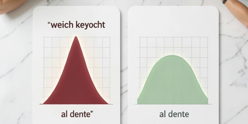 Grafik zeigt Blutzuckerkurve nach al dente vs. weich gekochter Pasta – deutlich flachere Kurve bei al dente