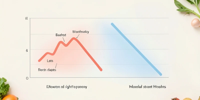 Grafik: Zwei Kurven – eine zeigt typisches Gewichtsverlauf mit Stagnationsphasen und Schwankungen, eine zeigt die Erwartung linearer Abnahme; Unterschied zwischen Realität und Zielerwartung visuell hervorgehoben