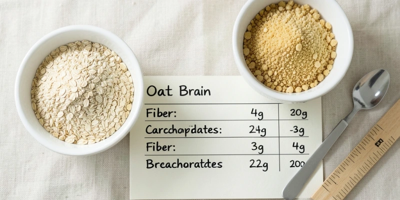 Nährwerttabelle im Vergleich – 30g Haferkleie vs. 30g Paniermehl: Ballaststoffe, Kohlenhydrate, Protein als einfache Gegenüberstellung
