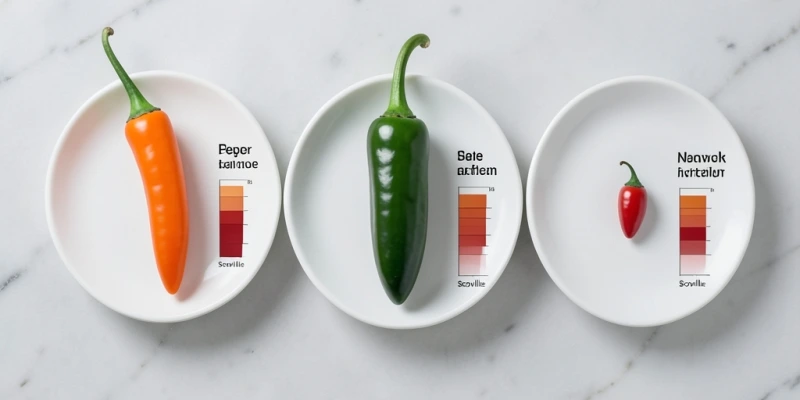Tabelle mit drei häufigen Chilisorten (Cayennepfeffer, Jalapeño, Bird's Eye) und ihrer ungefähren Capsaicin-Konzentration auf der Scoville-Skala – als Orientierung für die Praxis
