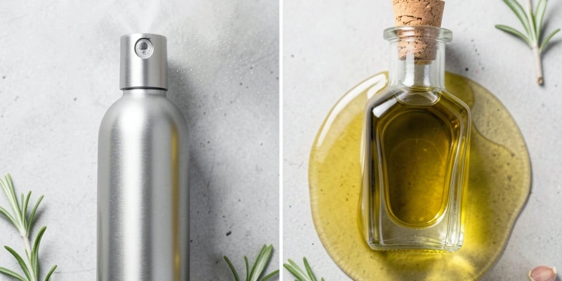 Übersichtstabelle oder Infografik: Ölsprüher vs. Flasche – visueller Vergleich der typischen Ölmenge pro Grillvorgang, ohne konkrete Zahlenangaben als Norm