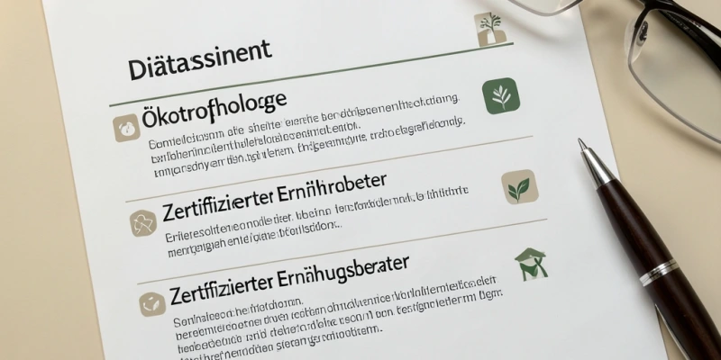 Vergleichstabelle: Qualifikationsbezeichnungen in der Ernährungsberatung – Diätassistent/in, Ökotrophologe/in, zertifizierter Ernährungsberater – mit kurzer Erklärung, was jede Bezeichnung bedeutet