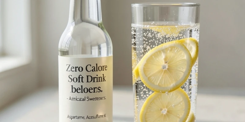 Zutaten-Vergleich: „Zero"-Softdrink-Etikett mit Süßungsmitteln vs. Wasser mit frischen Zitronenscheiben – als Entscheidungshilfe für den Alltag