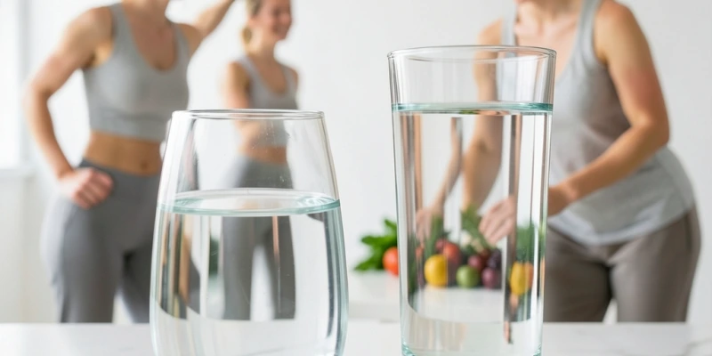 Zwei Gläser nebeneinander – gleiches Volumen (250 ml), einmal breit-niedrig, einmal schmal-hoch. Visuelle Wirkung: Das schmale Glas wirkt voller.