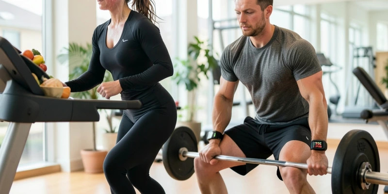 Zwei Trainierende nebeneinander: eine Person schwitzt stark beim Cardiotraining, eine andere kaum beim Krafttraining – beide haben vergleichbaren Kalorienverbrauch laut Herzratenmessung.